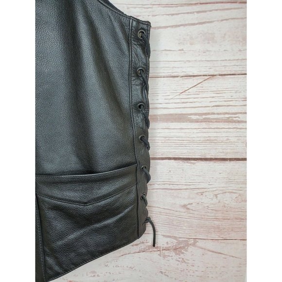 FMC Black Leather Button Side Tassel 2 Inside & Outside Pockets Size 38 Vest - Picture 5 of 12